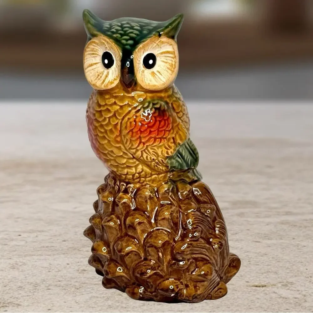 Pier 1 Imports Ceramic Pottery 8” Owl Figurine Woodland Acorn Decor Nature Boho